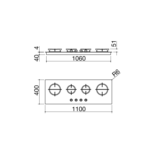 Plita incorporabila pe gaz, Barazza, Mood, 4 arzatoare, 110 cm, negru
