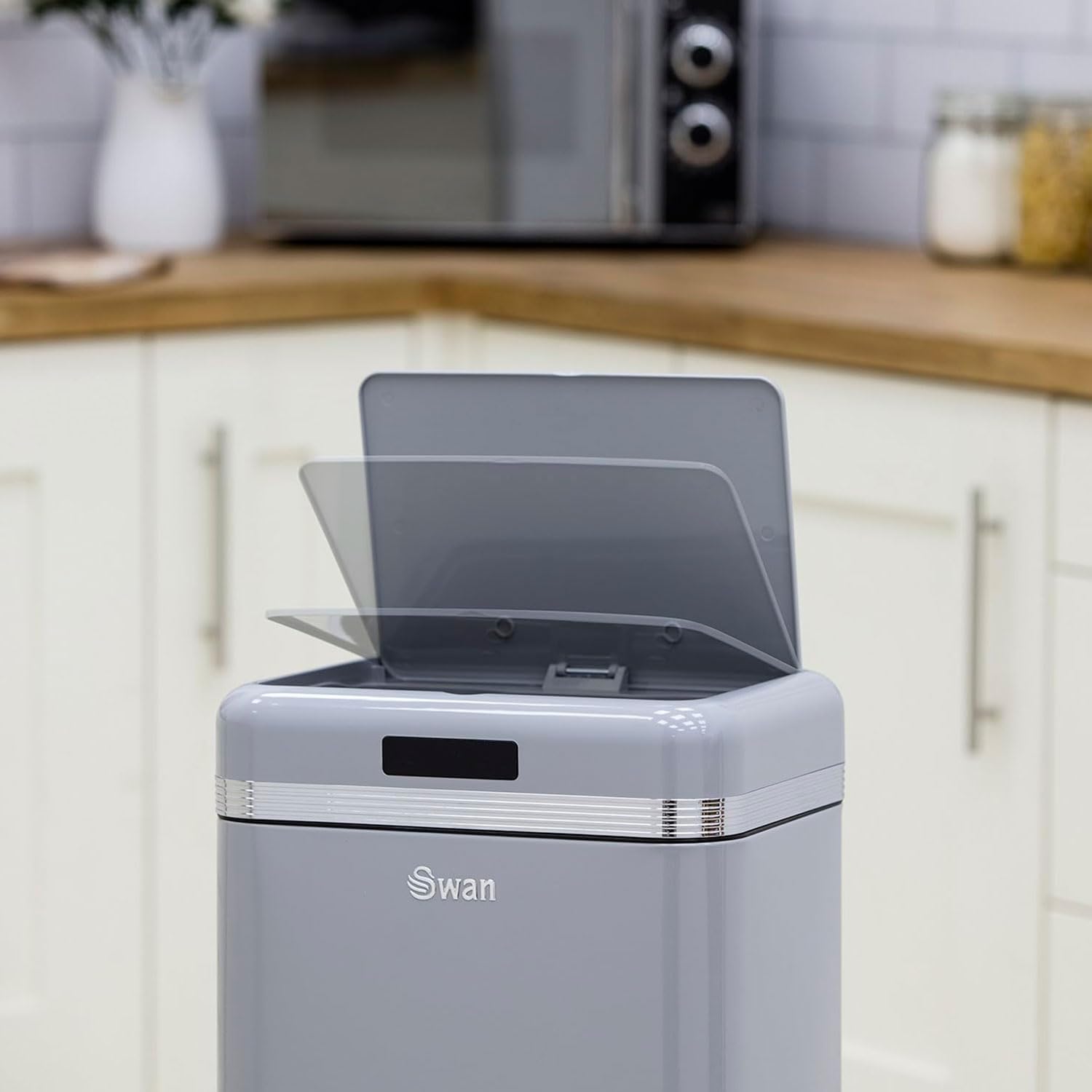 Cos de gunoi cu senzor, Swan, Retro, 45 litri, 1 compartiment, gri