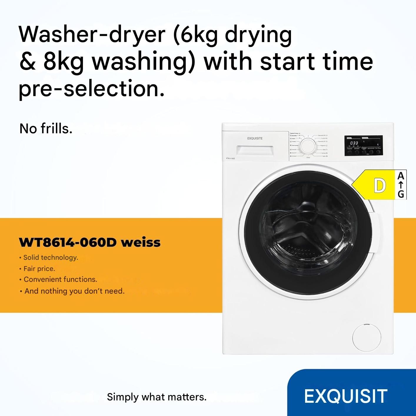 Masina de spalat rufe cu uscator, Exquisit, 9 kg, 1400 rpm, alb