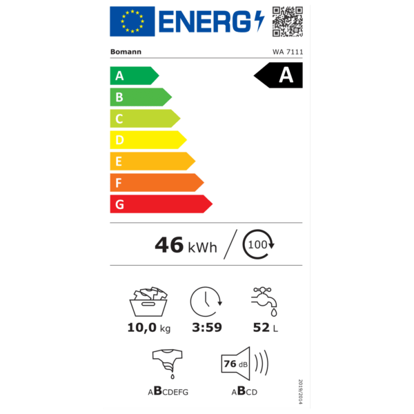 Masina de spalat rufe, Bomann, WA7111W, 10 kg, 1400 rpm, alb