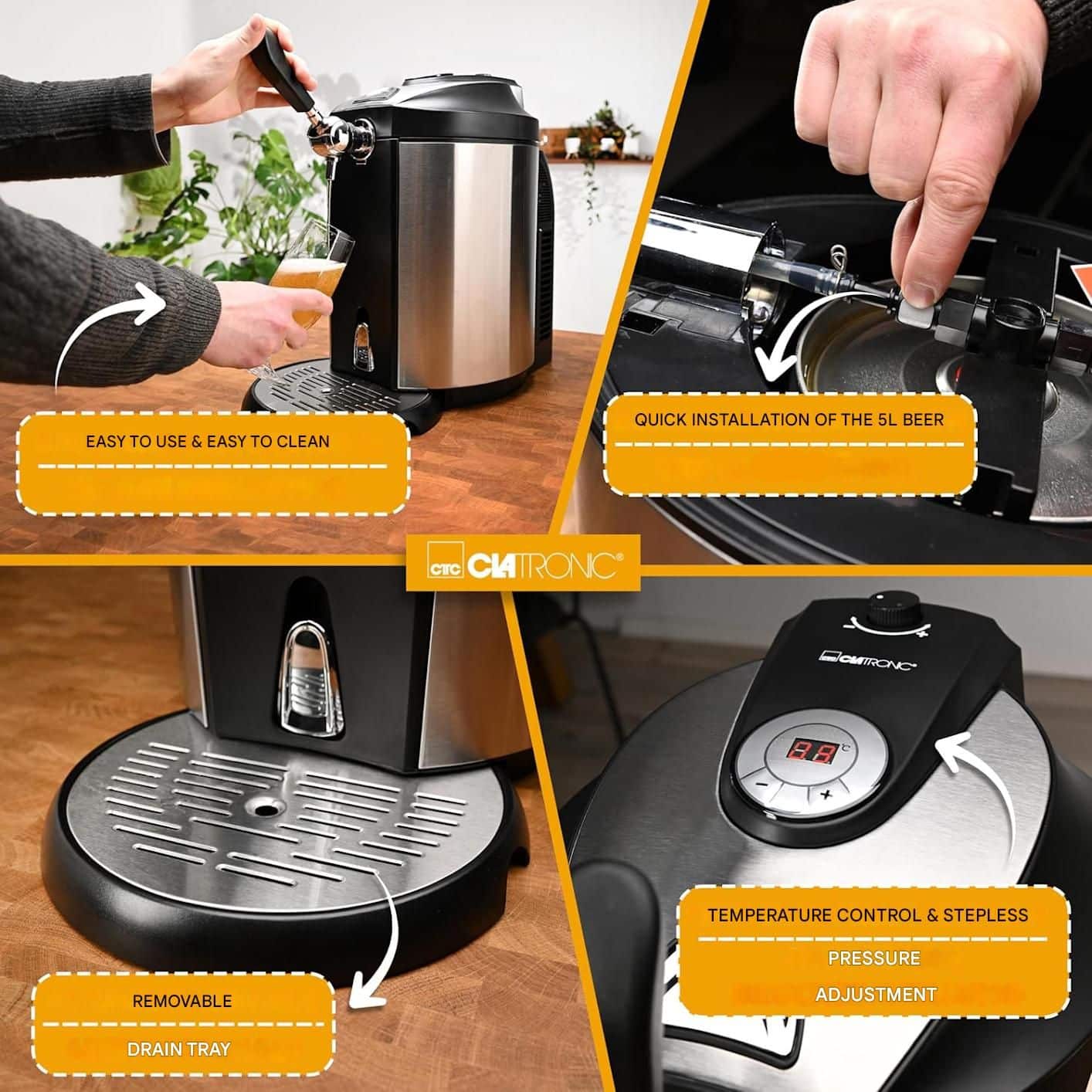 Dozator bere cu racire, Clatronic, 5 litri, inox