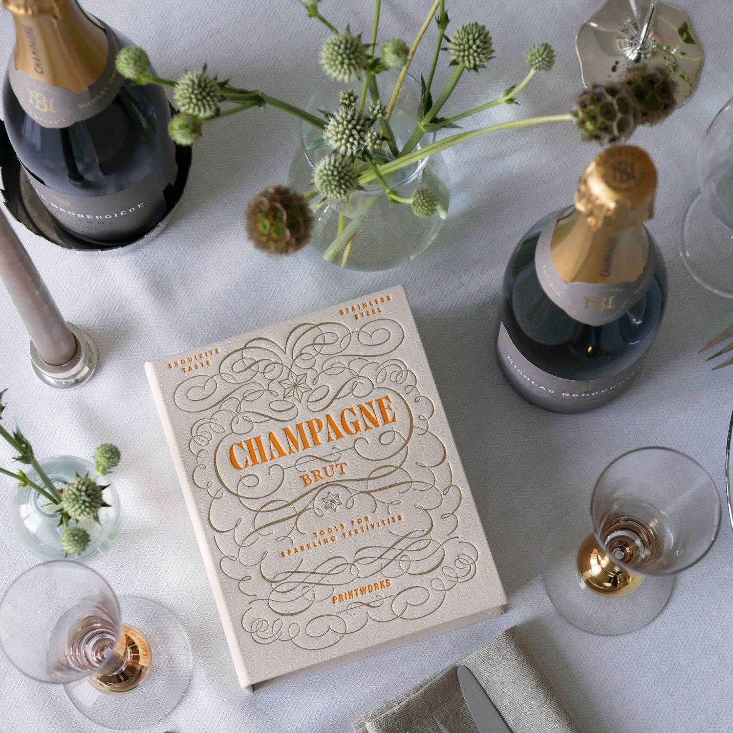 Set accesorii sampanie, 2 piese, Printworks, Champagne, crem