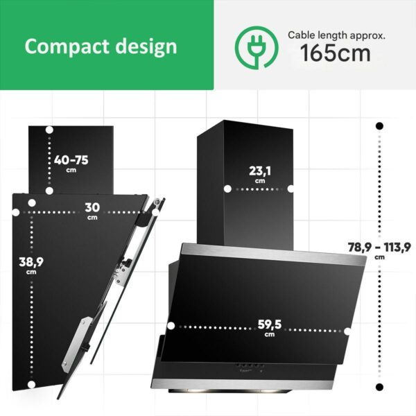 Hota decorativa, Bomann, DU7610G, 316 m³/h, 60 cm, negru