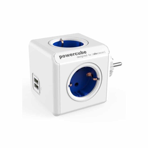 Prelungitor cubic, Powercube by Allocacoc, 2xUSB, 4 prize, alb/albastru