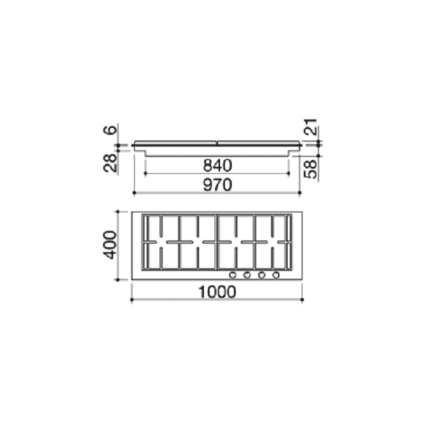 Plita incorporabila pe gaz, Barazza, B-Free, 4 arzatoare, 100 cm, inox