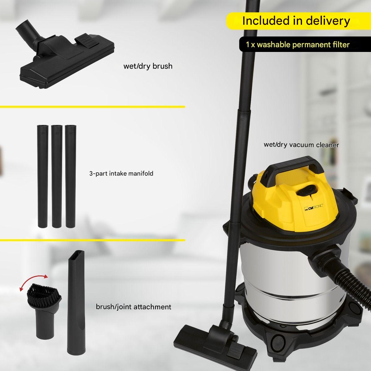Aspirator multifunctional fara sac 3in1, Clatronic, 1200 W, galben/gri