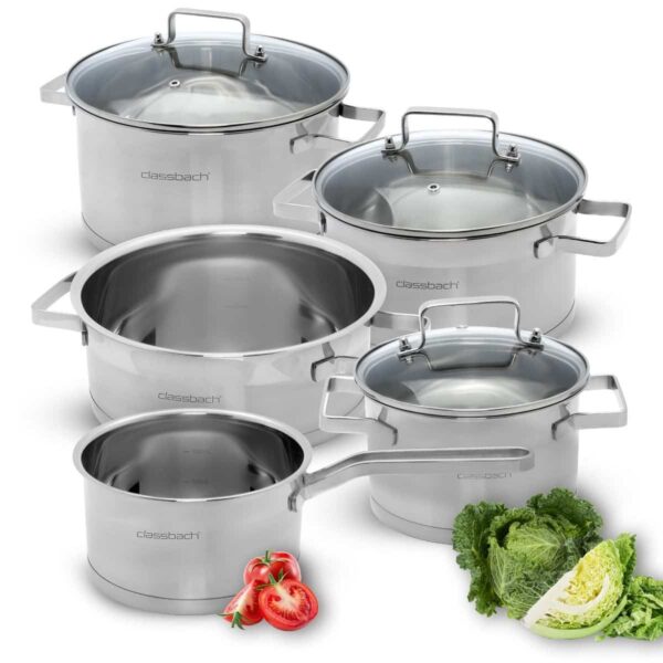 Set oale de gatit cu capac, otel inoxidabil, 8 piese, Classbach, C-KTS4017