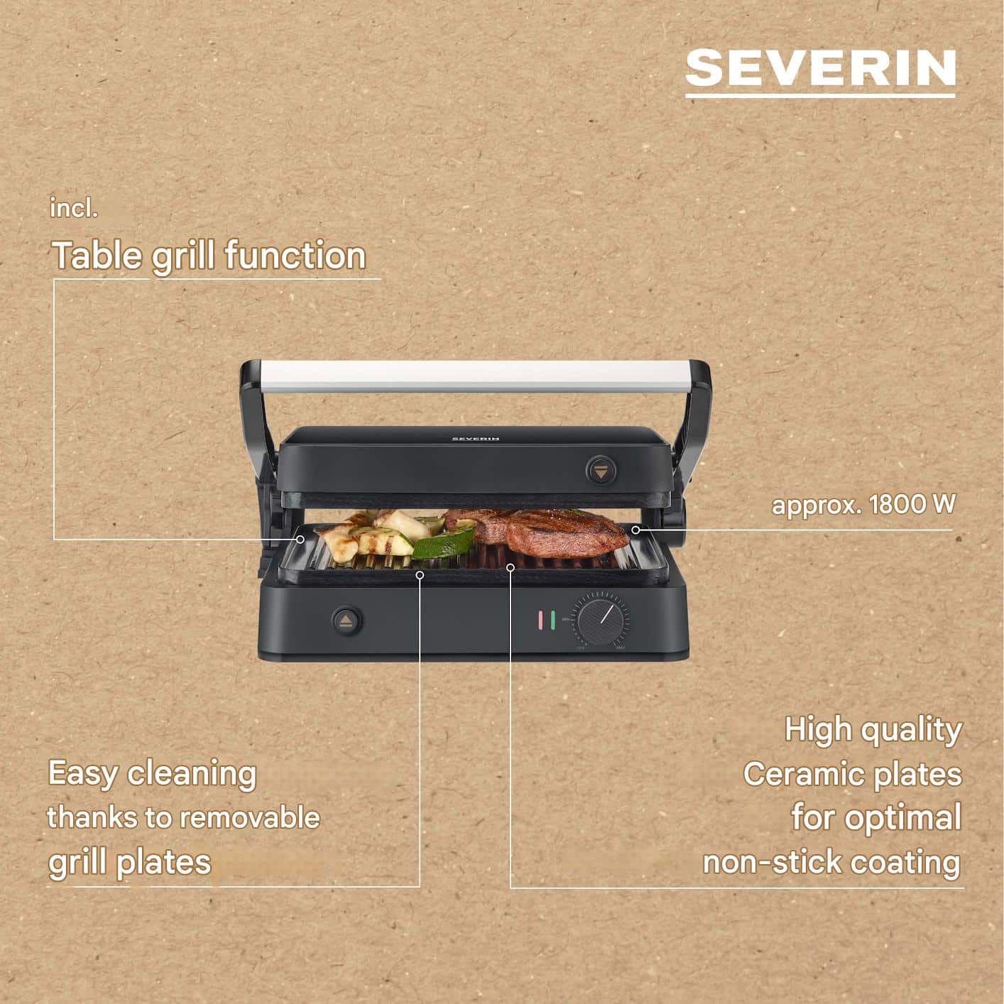 Gratar electric, Severin, Sevini Lite, 1800 W, negru