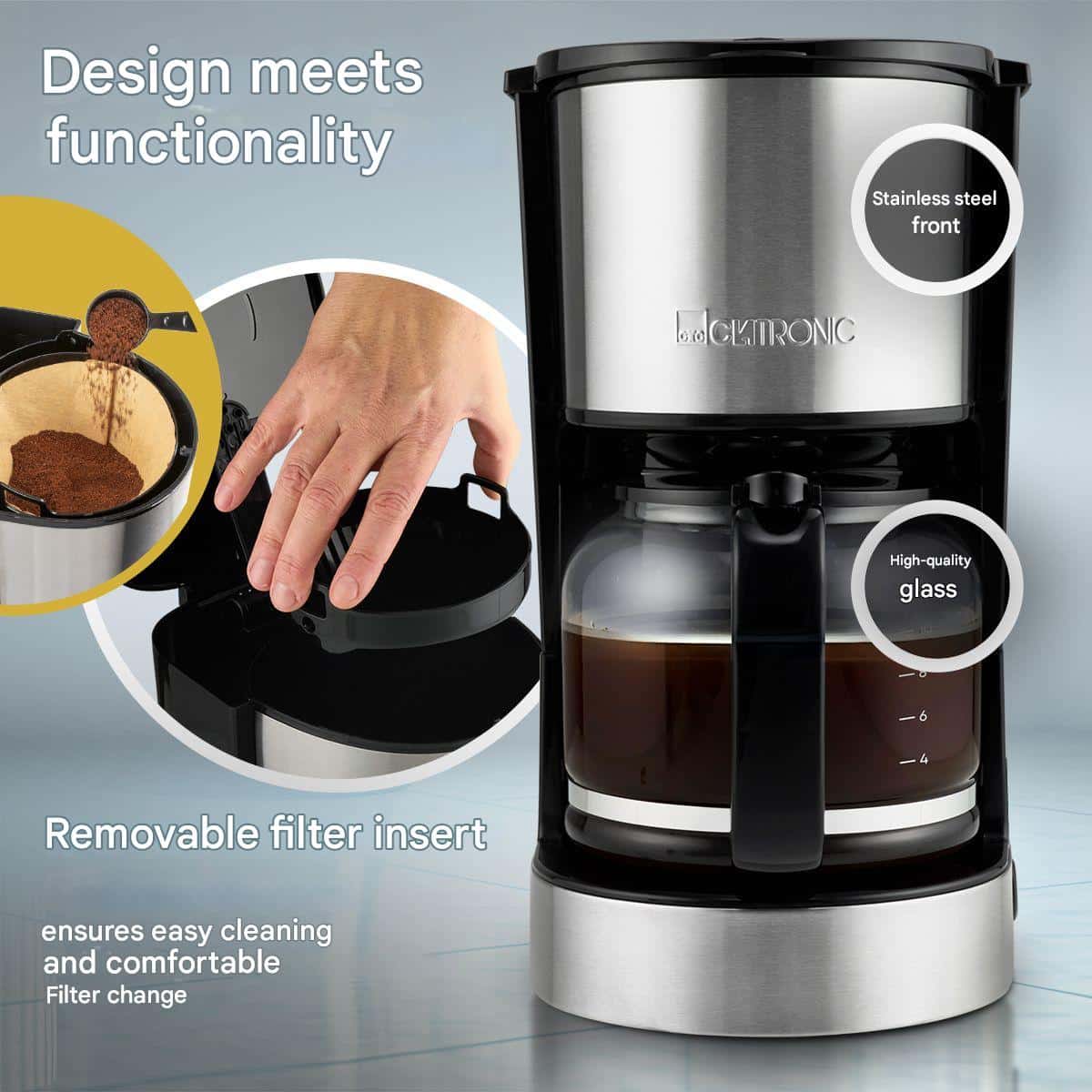 Cafetiera, Clatronic, KA3808, 12 cani, inox