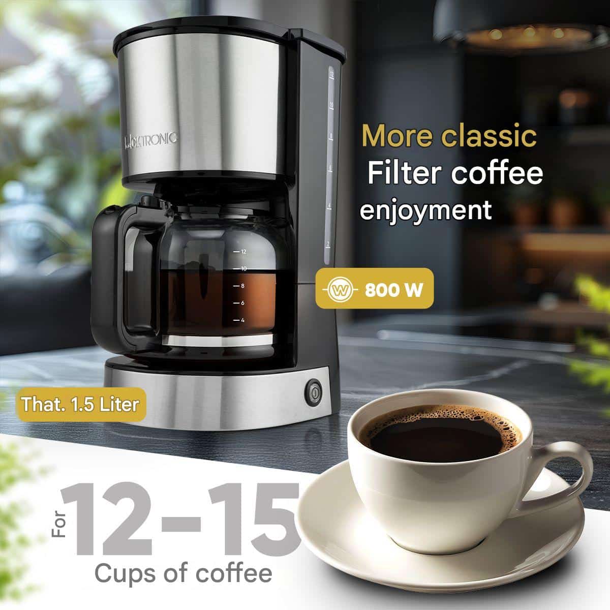 Cafetiera, Clatronic, KA3808, 12 cani, inox