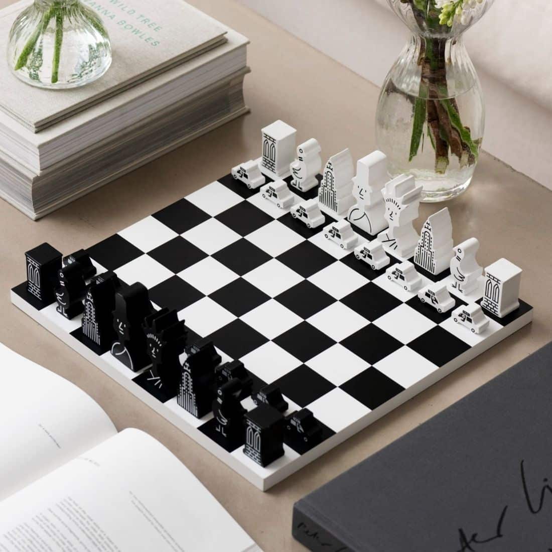 Joc de sah Chess NY, Printworks x The New Yorker, Editie Limitata, negru/alb