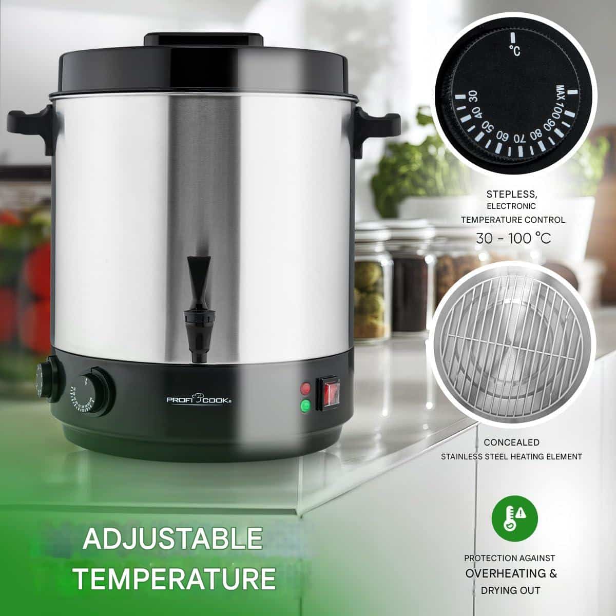 Percolator pentru bauturi fierbinti, ProfiCook, PC-EKA1283, 32 litri, 2100 W, inox