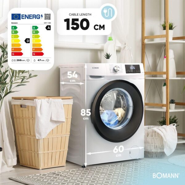 Masina de spalat rufe cu uscator, Bomann, WAT7186W, 8 kg, 1400 rpm, alb