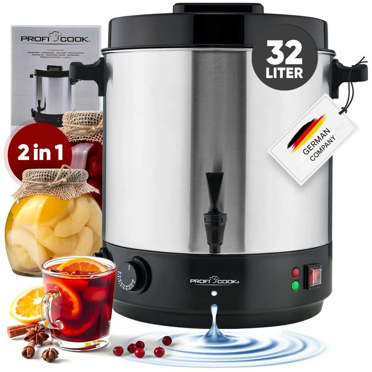 Percolator pentru bauturi fierbinti, ProfiCook, PC-EKA1283, 32 litri, 2100 W, inox