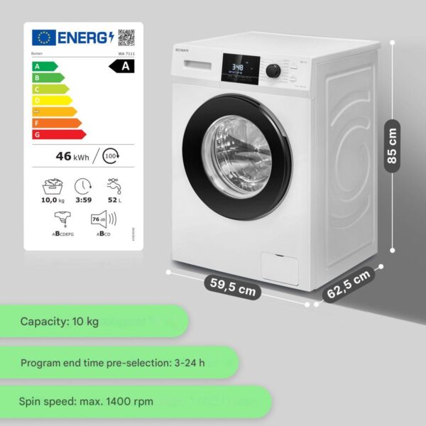 Masina de spalat rufe, Bomann, WA7111W, 10 kg, 1400 rpm, alb