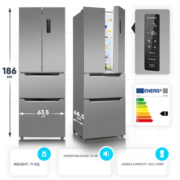 Frigider side by side Total No Frost, Bomann, French Door, 320 litri, inox