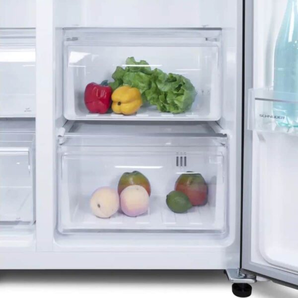 Frigider side by side cu dozator de apa/gheata, Schneider, 513 litri, negru