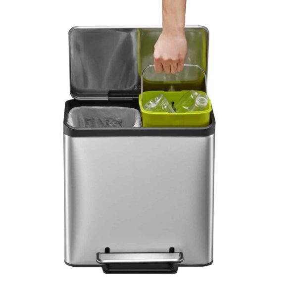 Cos de gunoi cu pedala, EKO, EcoCasa, 2x12 litri, 2 compartimente, inox