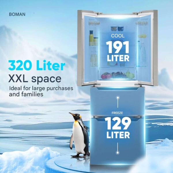 Frigider side by side Total No Frost, Bomann, French Door, 320 litri, inox