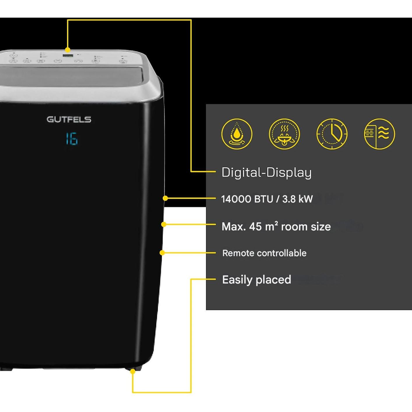 Aparat de aer conditionat portabil 4in1, Gutfels, 14000 BTU, negru