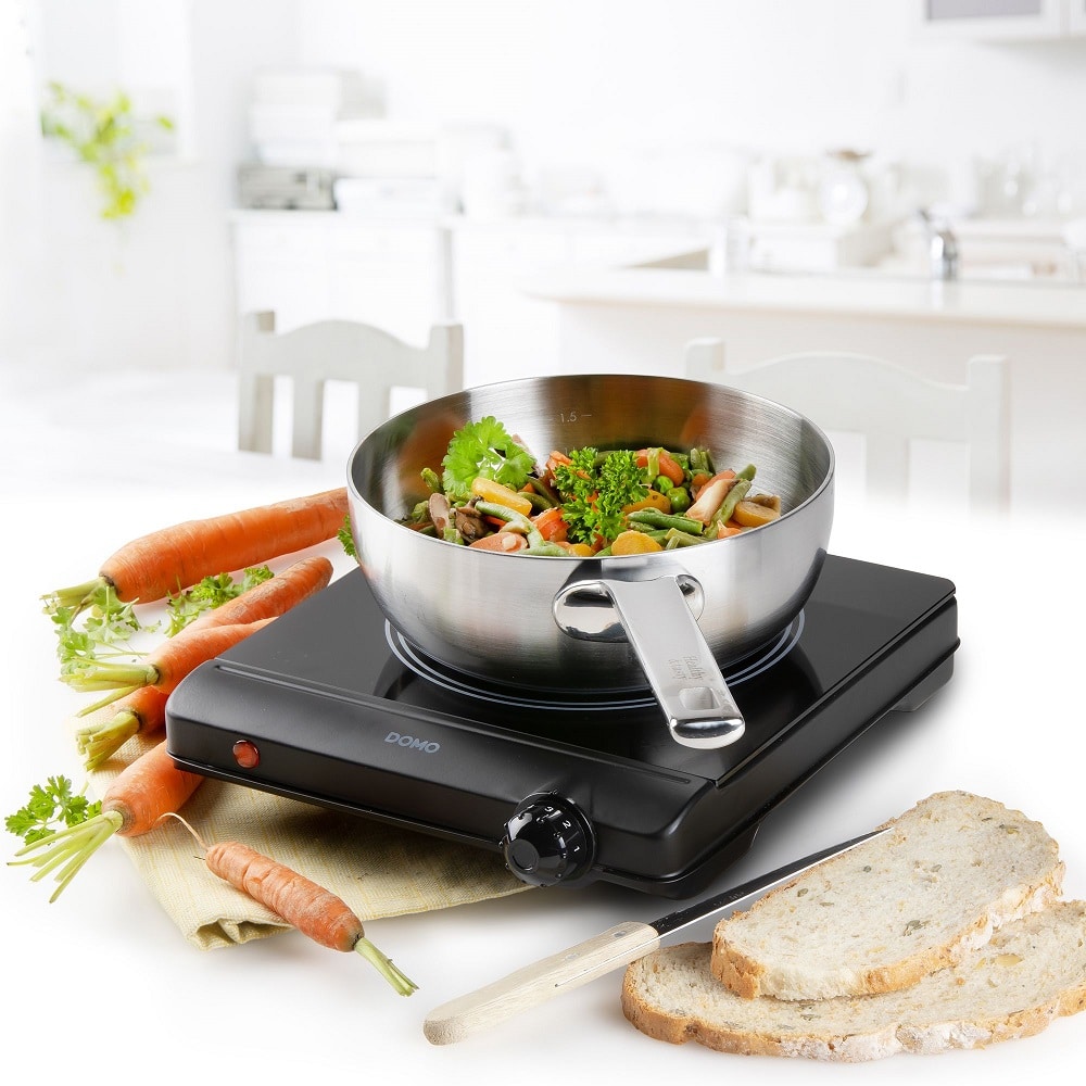 Plita electrica vitroceramica, DOMO, 1 zona, Ø18 cm, negru