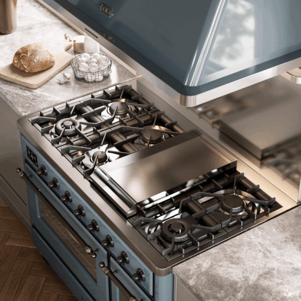 Aragaz, ILVE, Majestic, 120 cm, 6 arzatoare, Fry Top, 2 cuptoare electrice, blue grey/burnished