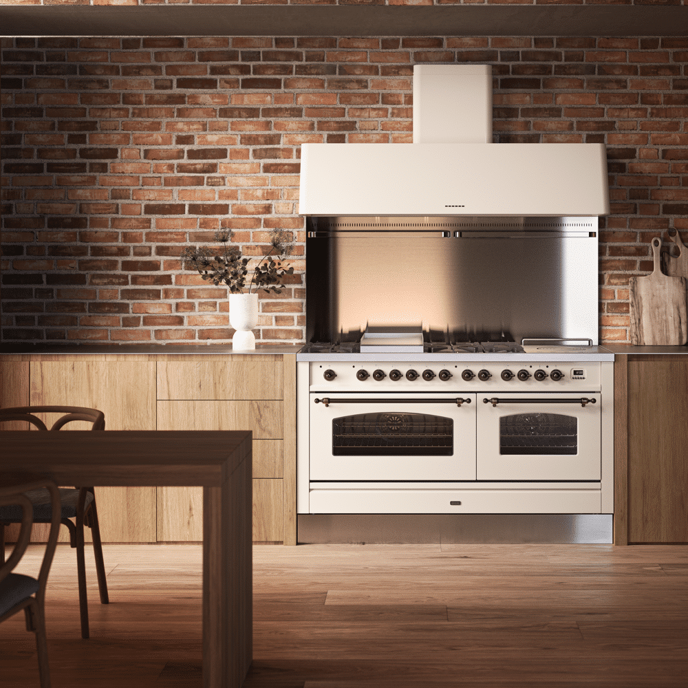 Aragaz, ILVE, Nostalgie, 120 cm, 6 arzatoare, Fry Top, 2 cuptoare electrice, antique white/chrome