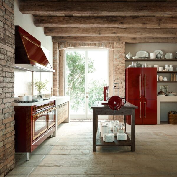 Frigider side by side, ILVE, Nostalgie, 539 litri, burgundy/gold
