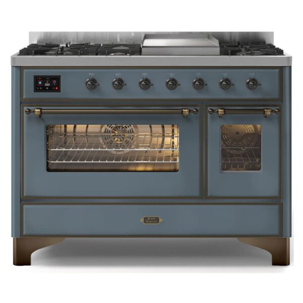 Aragaz, ILVE, Majestic, 120 cm, 6 arzatoare, Fry Top, 2 cuptoare electrice, blue grey/burnished