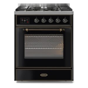 Aragaz, ILVE, Majestic, 80 cm, 5 arzatoare, cuptor electric, glossy black/burnished