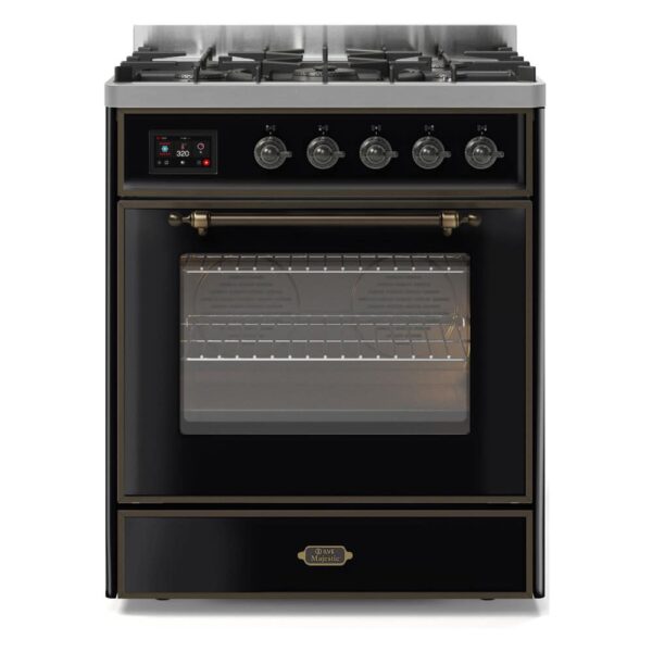 Aragaz, ILVE, Majestic, 80 cm, 5 arzatoare, cuptor electric, glossy black/burnished