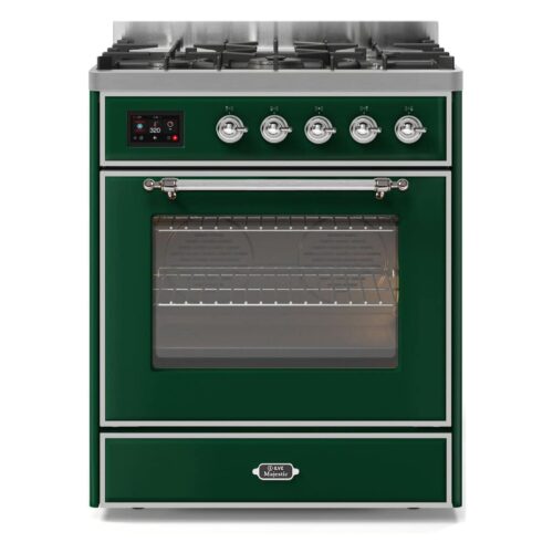 Aragaz, ILVE, Majestic, 80 cm, 5 arzatoare, cuptor electric, emerald green/chrome
