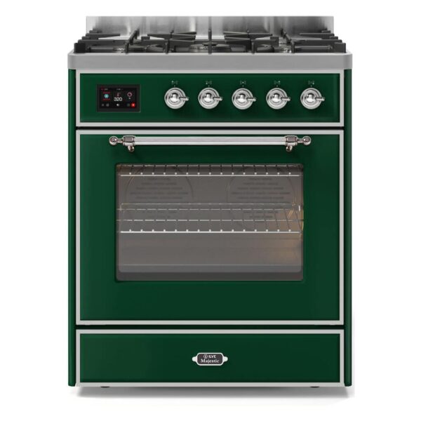 Aragaz, ILVE, Majestic, 80 cm, 5 arzatoare, cuptor electric, emerald green/chrome