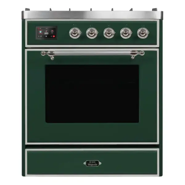 Aragaz, ILVE, Majestic, 80 cm, 5 arzatoare, cuptor electric, emerald green/chrome