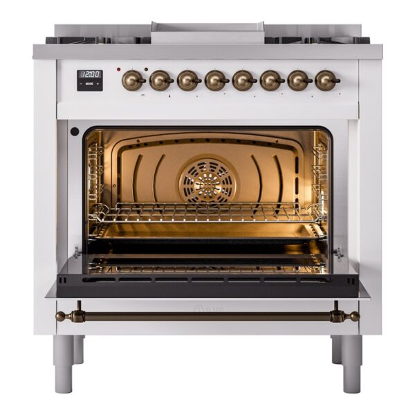 Aragaz, ILVE, Nostalgie, 90 cm, 4 arzatoare, Fry Top, cuptor electric, white/burnished