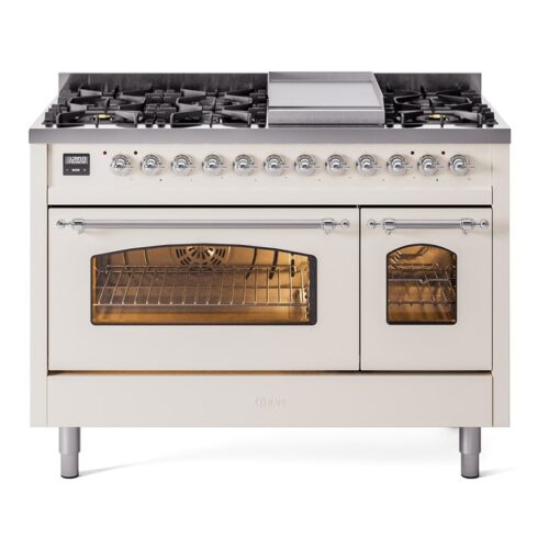 Aragaz, ILVE, Nostalgie, 120 cm, 6 arzatoare, Fry Top, 2 cuptoare electrice, antique white/chrome