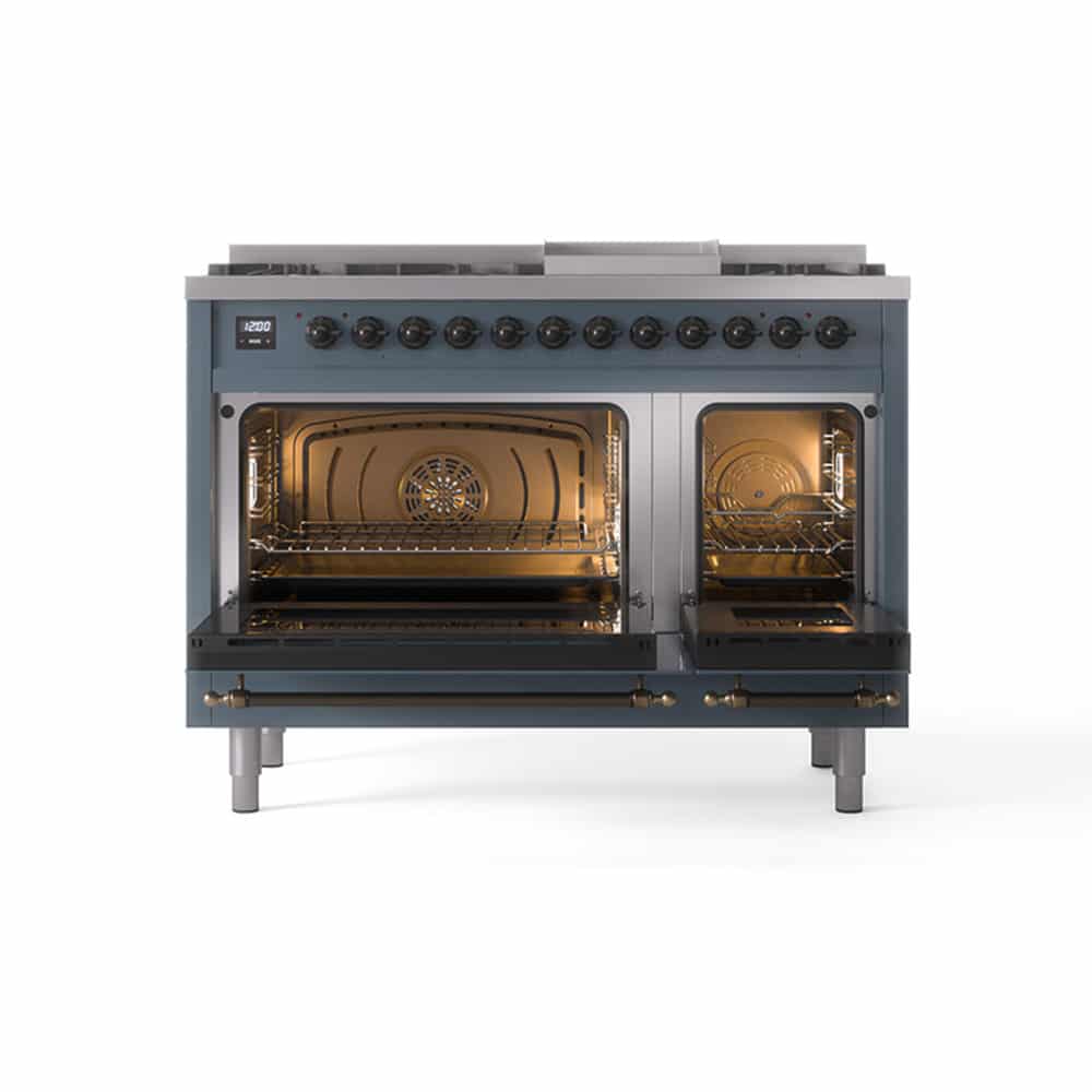 Aragaz, ILVE, Nostalgie, 120 cm, 6 arzatoare, Fry Top, 2 cuptoare electrice, blue gray/burnished