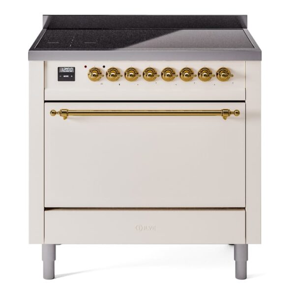 Aragaz, ILVE, Nostalgie, 90 cm, plita cu inductie, 6 zone de gatit, cuptor electric, solid door, antique white/brass