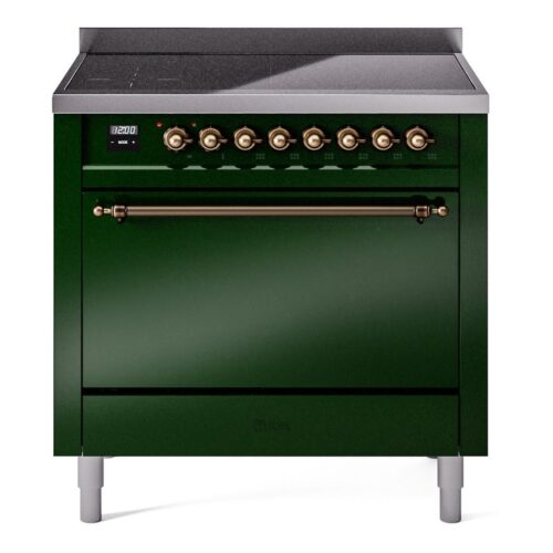Aragaz, ILVE, Nostalgie, 90 cm, plita cu inductie, 6 zone de gatit, cuptor electric, solid door, emerald green/burnished