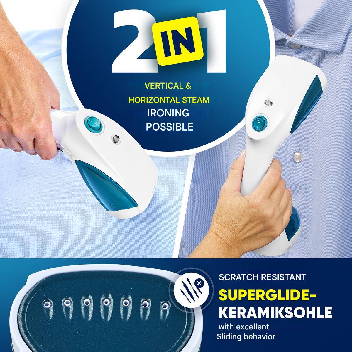 Aparat de calcat vertical cu aburi 2in1, Clatronic, albastru