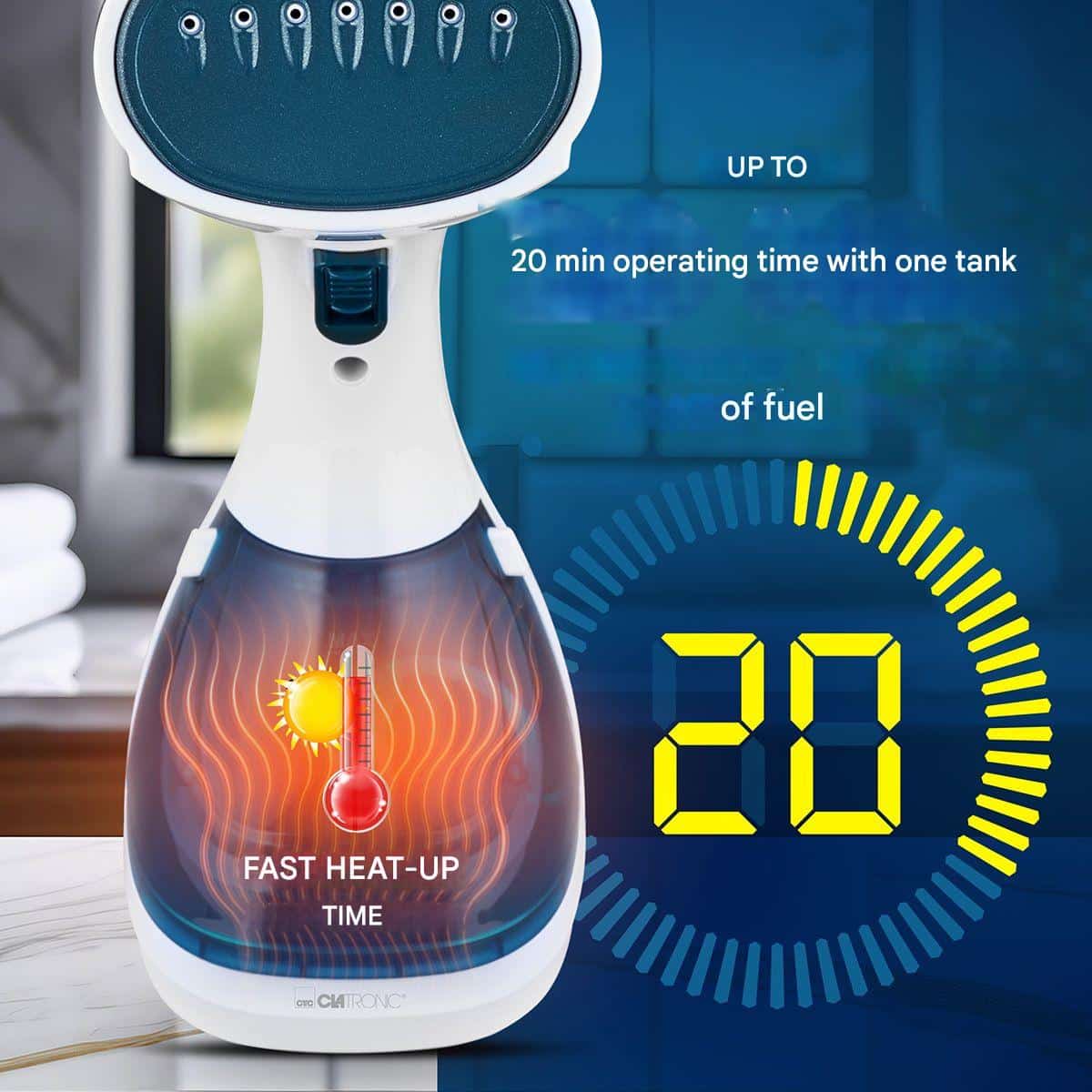 Aparat de calcat vertical cu aburi 2in1, Clatronic, albastru