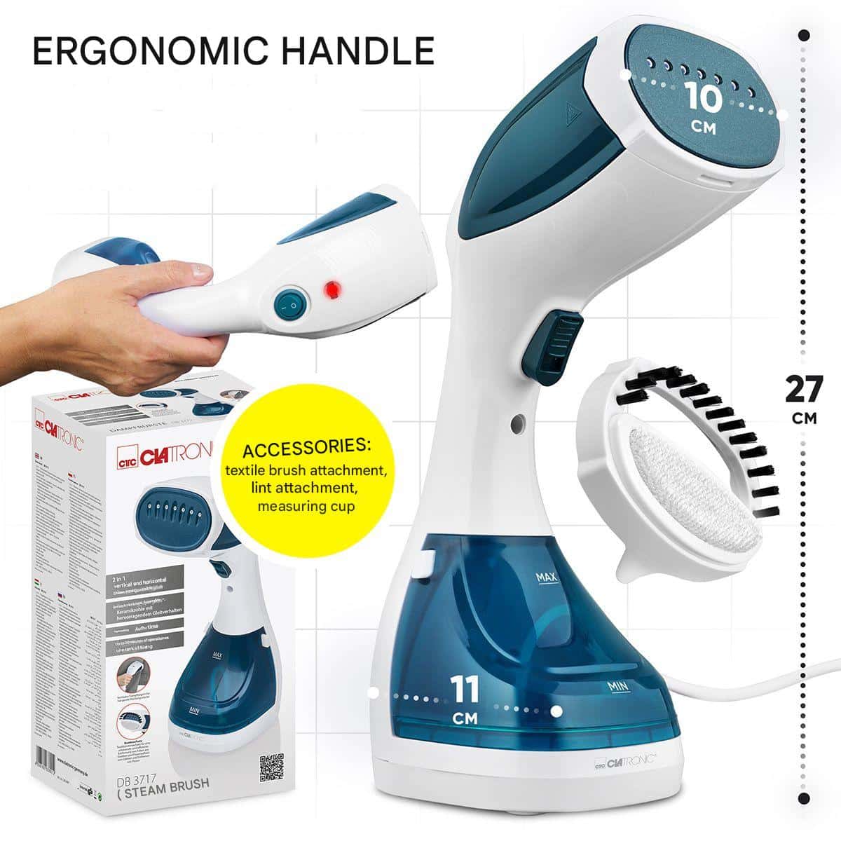 Aparat de calcat vertical cu aburi 2in1, Clatronic, albastru
