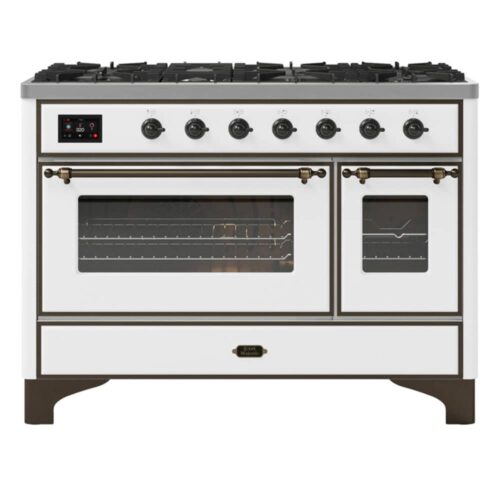 Aragaz, ILVE, Majestic, 120 cm, 6 arzatoare, arzator Fish pot, 2 cuptoare electrice, white/burnished
