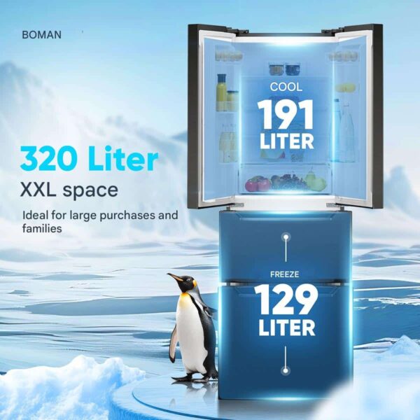 Frigider side by side, Bomann, French Door, 320 litri, antracit