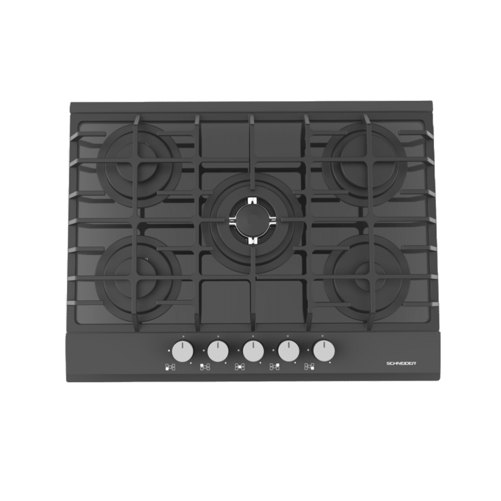 Plita incorporabila pe gaz, Schneider, 5 arzatoare, 70 cm, antracit