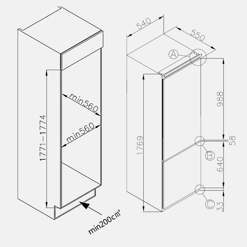 Combina frigorifica incorporabila No Frost, Schneider, 244 litri, alb