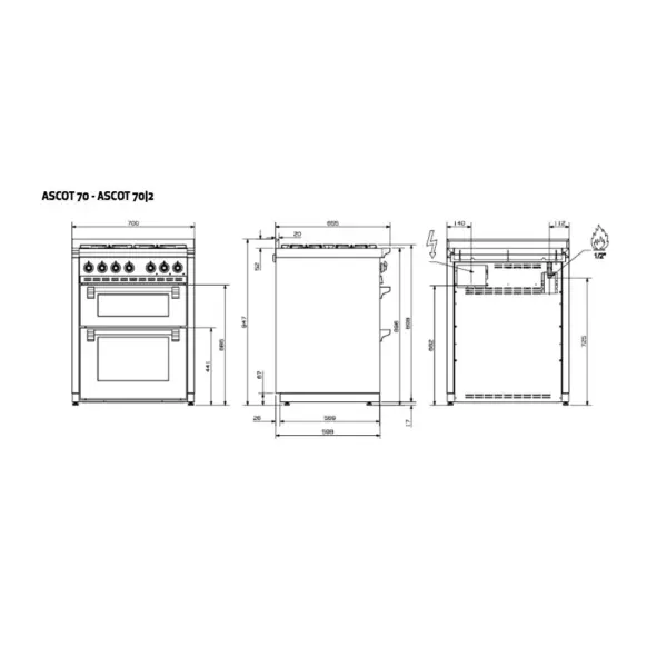 Aragaz, Steel Cucine, 70 cm, 4 arzatoare, 2 cuptoare, colectie Ascot, mov