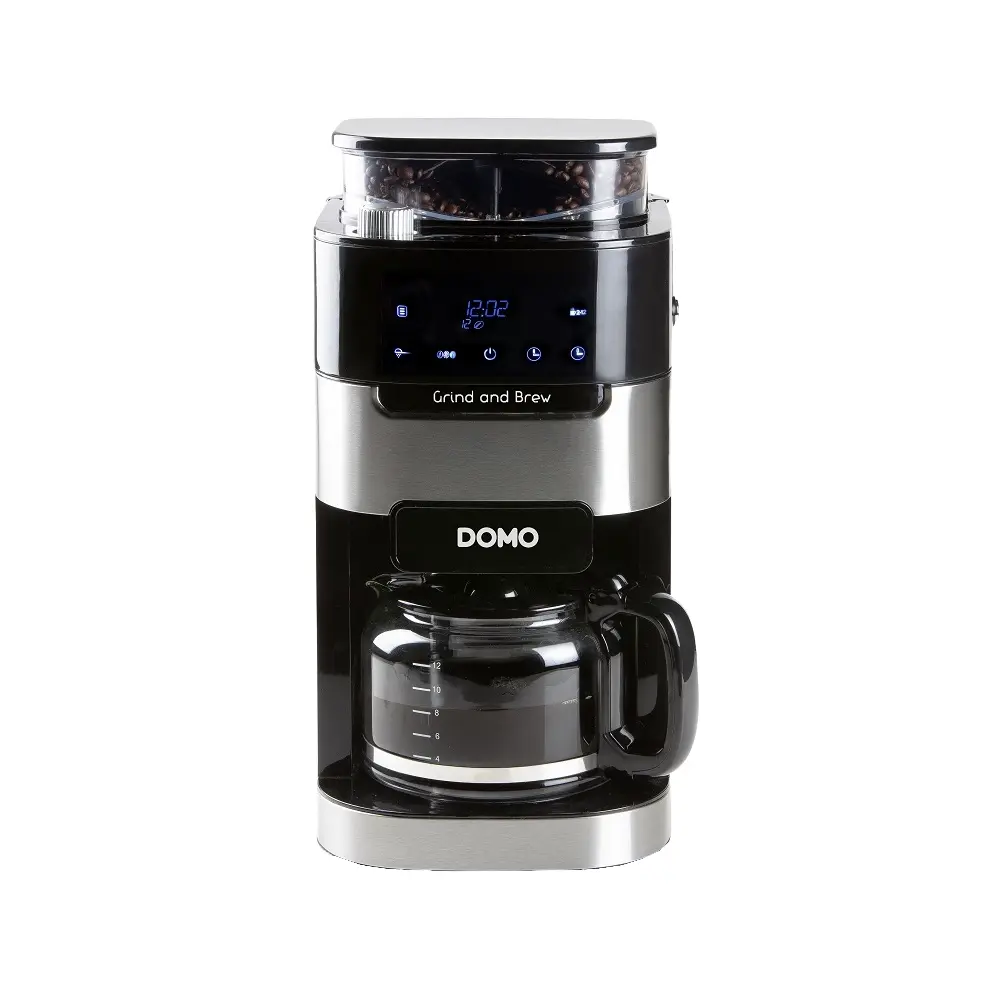 Cafetiera cu rasnita, DOMO, Grind and Brew, 12 cani, negru