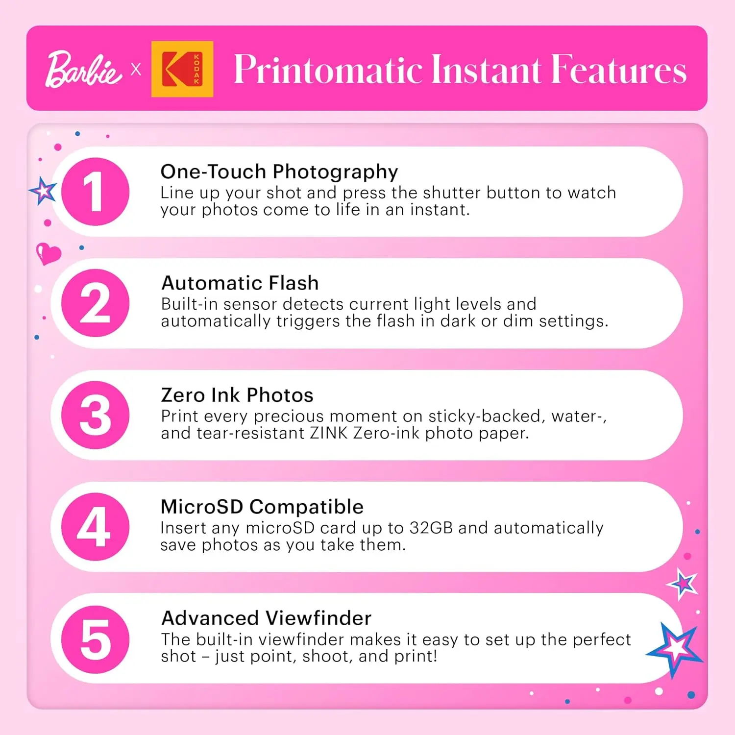 Aparat foto instant Barbie x Kodak, Printomatic Signature