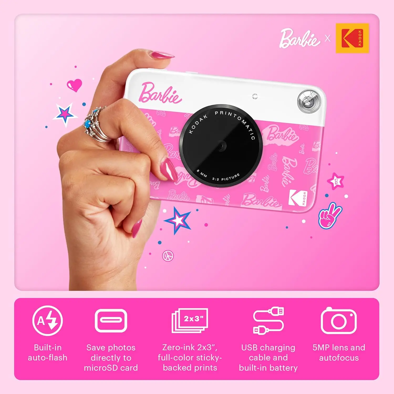 Aparat foto instant Barbie x Kodak, Printomatic Signature